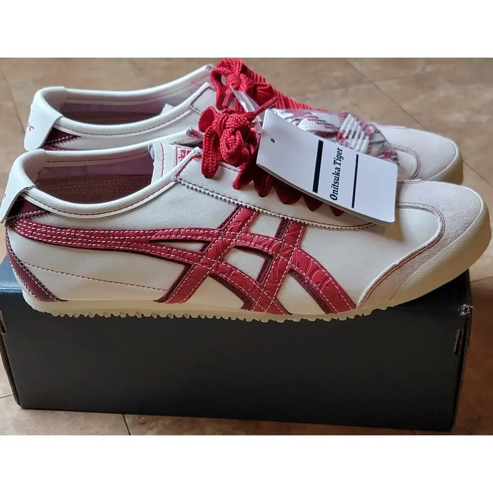 Men Sz 11 Tiger Mexico Low Top Lace Up Fashion Sneakers White Red Street Casual